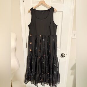 Beautiful Black Feather Tulle & Scuba Tiered Tea Length Dress